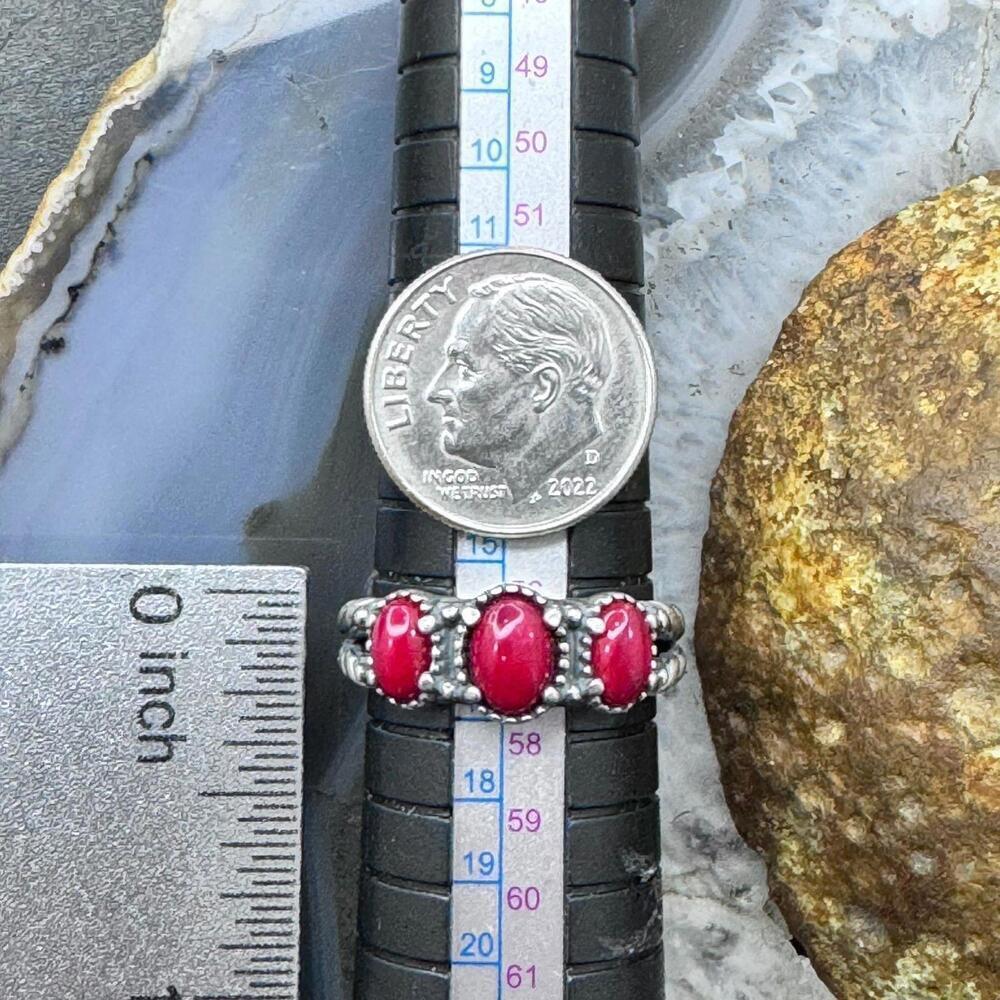 Carolyn Pollack Sterling Silver 3 Oval Red Jasper Decorated Ring For Women - Picture 9 of 10